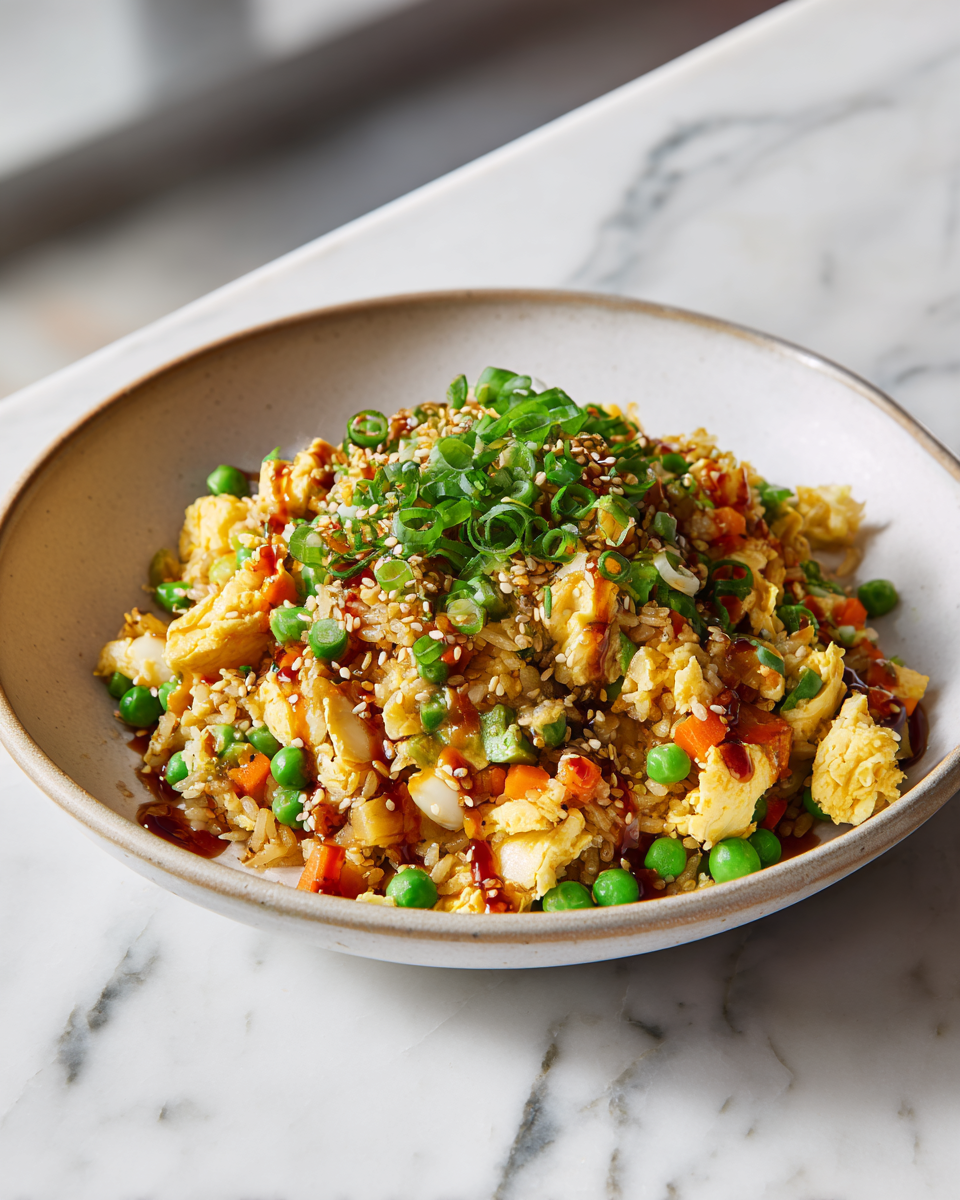 Arroz frito hibachi fácil y delicioso para reuniones familiares, plato japonés reconfortante.