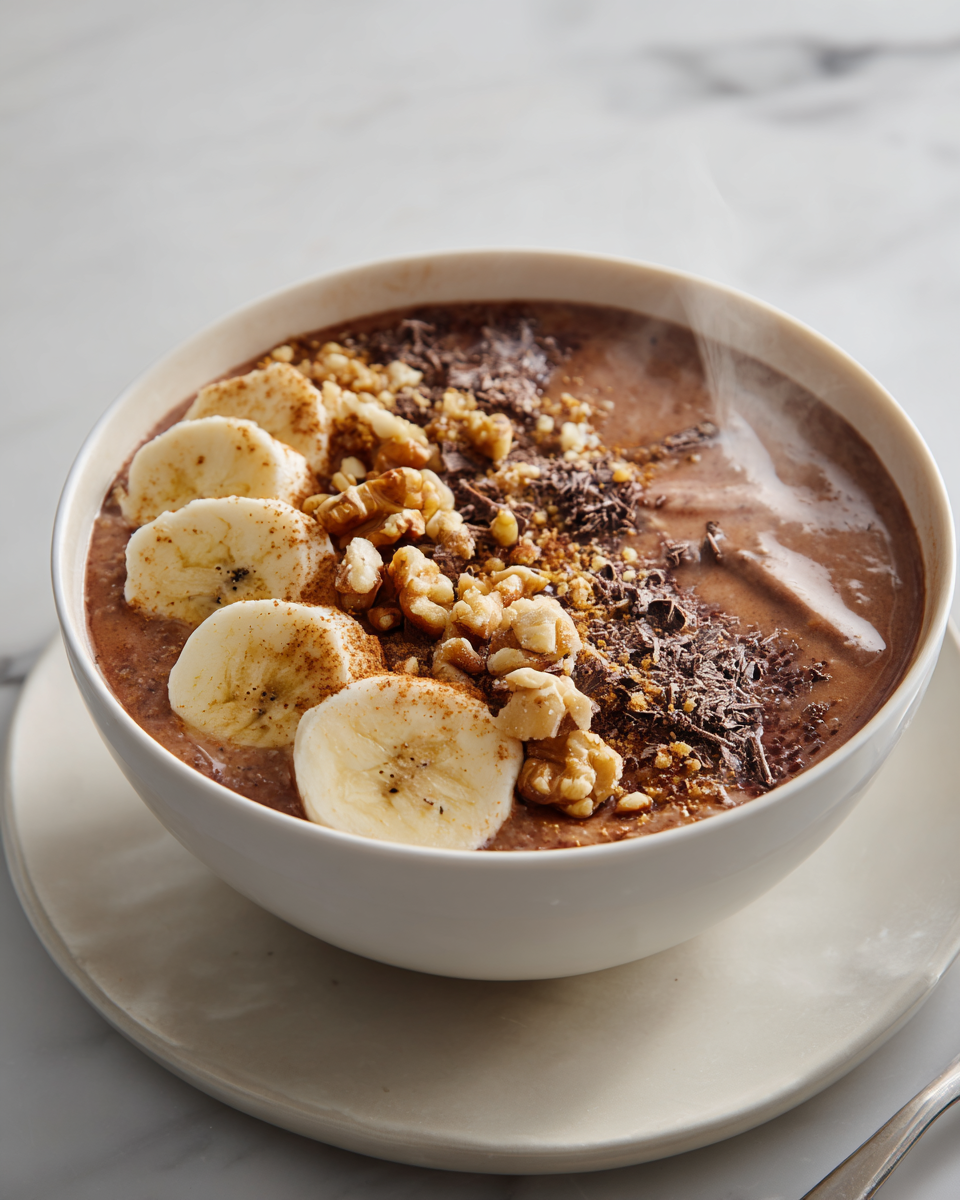 Deliciosa avena de chocolate, un desayuno nutritivo y rápido, preparado en 15 minutos y perfecto para el otoño.