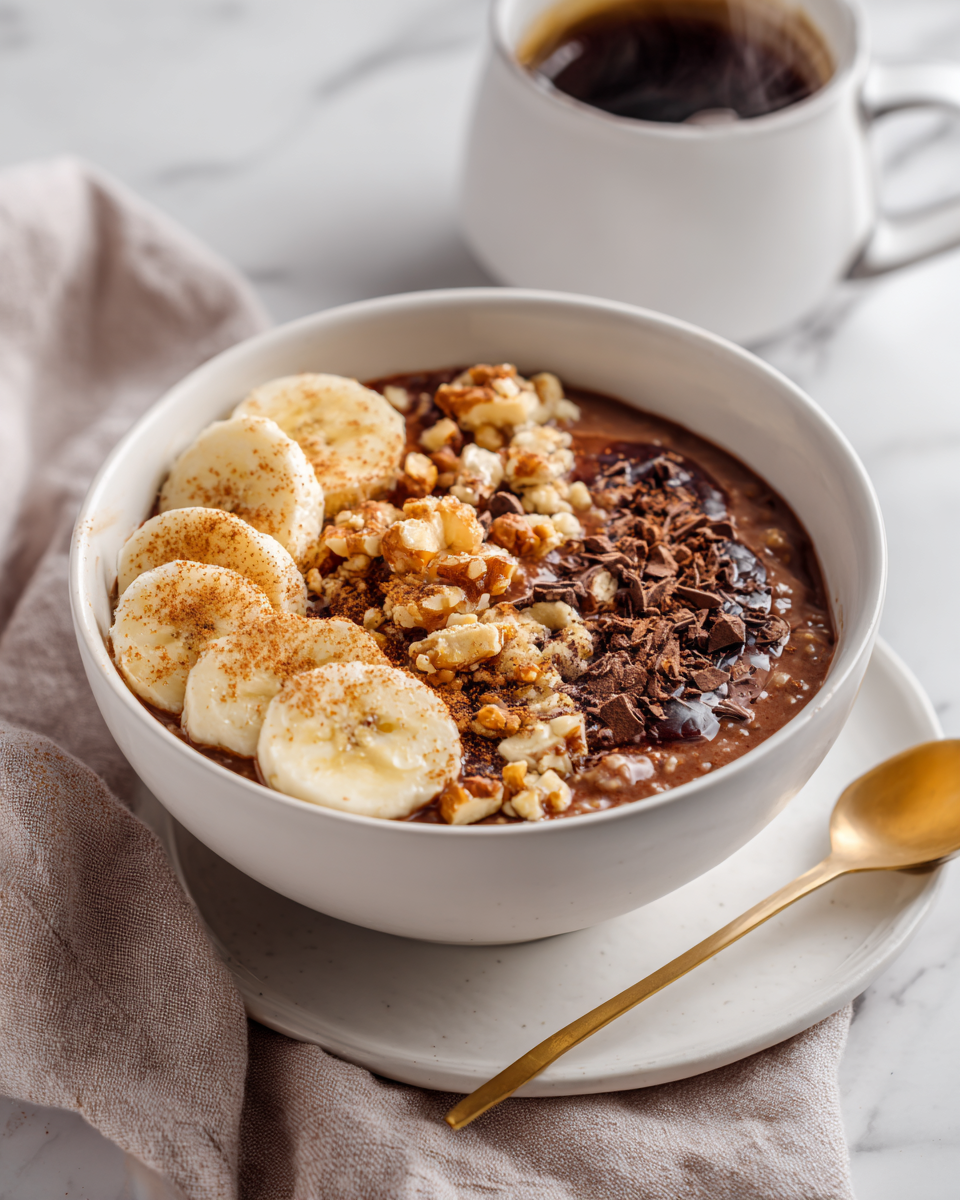Desayuno Rápido de Avena con Chocolate Deliciosa avena de chocolate, un desayuno nutritivo y rápido, preparado en 15 minutos y perfecto para el otoño.