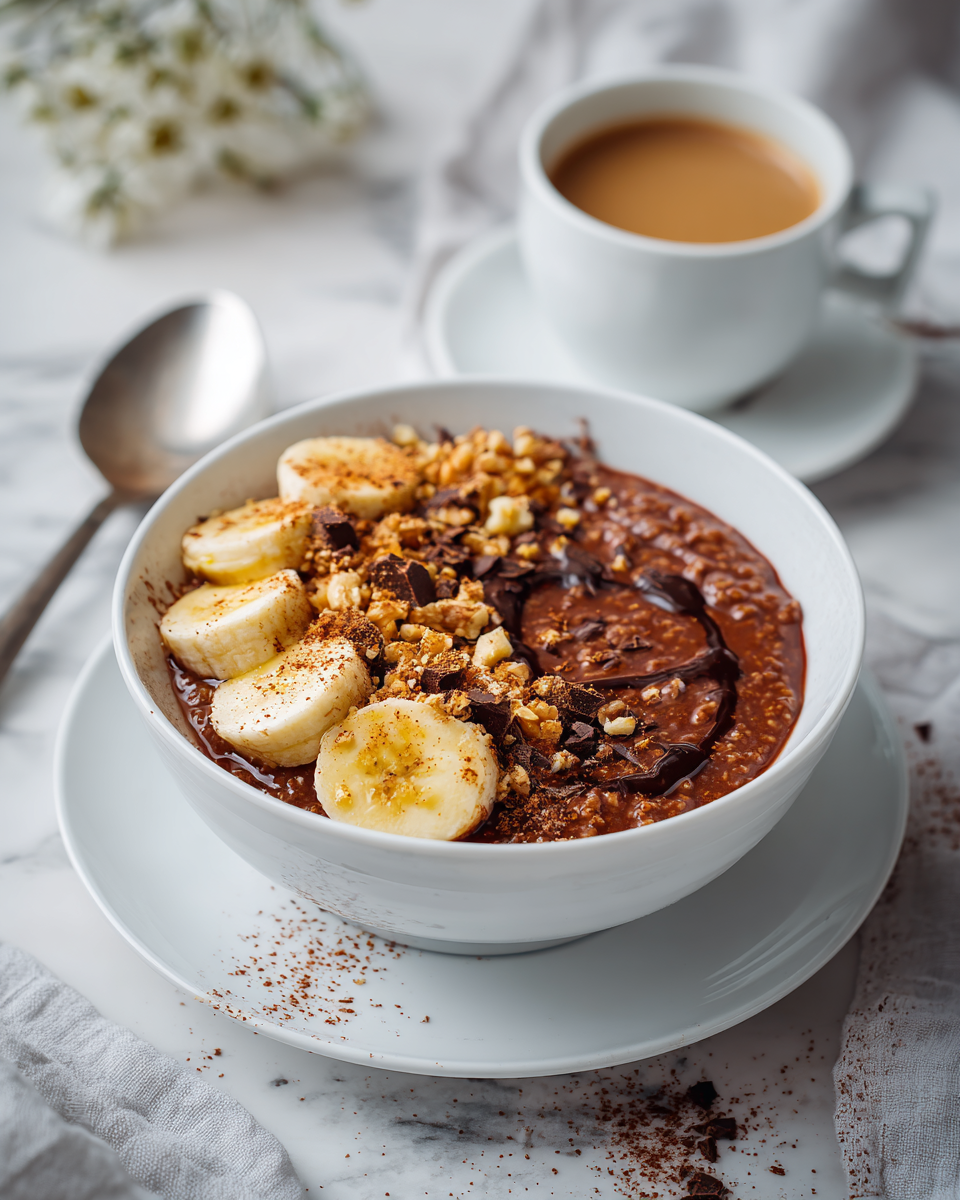 Desayuno Rápido de Avena con Chocolate Deliciosa avena de chocolate, un desayuno nutritivo y rápido, preparado en 15 minutos y perfecto para el otoño.