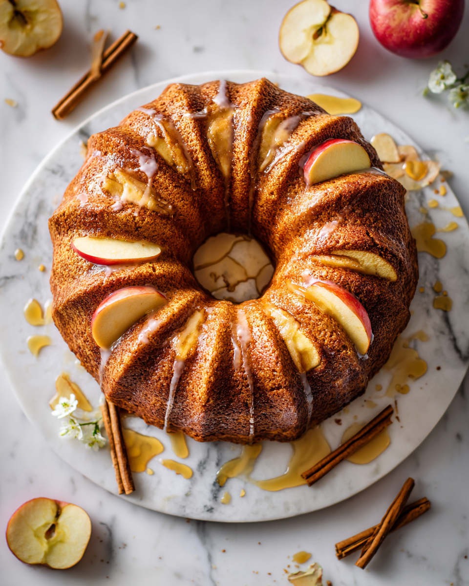Bizcocho de manzana Bundt esponjoso y delicioso para disfrutar en otoño, ideal para compartir en reuniones familiares y celebraciones.