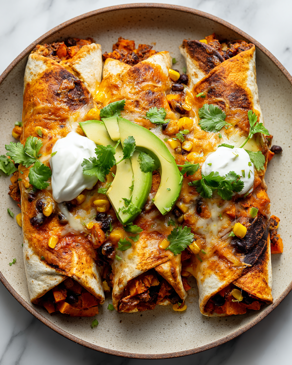 Burritos de batata rellenos, perfectos para el otoño, con colores vibrantes y sabores reconfortantes, ideales para compartir.