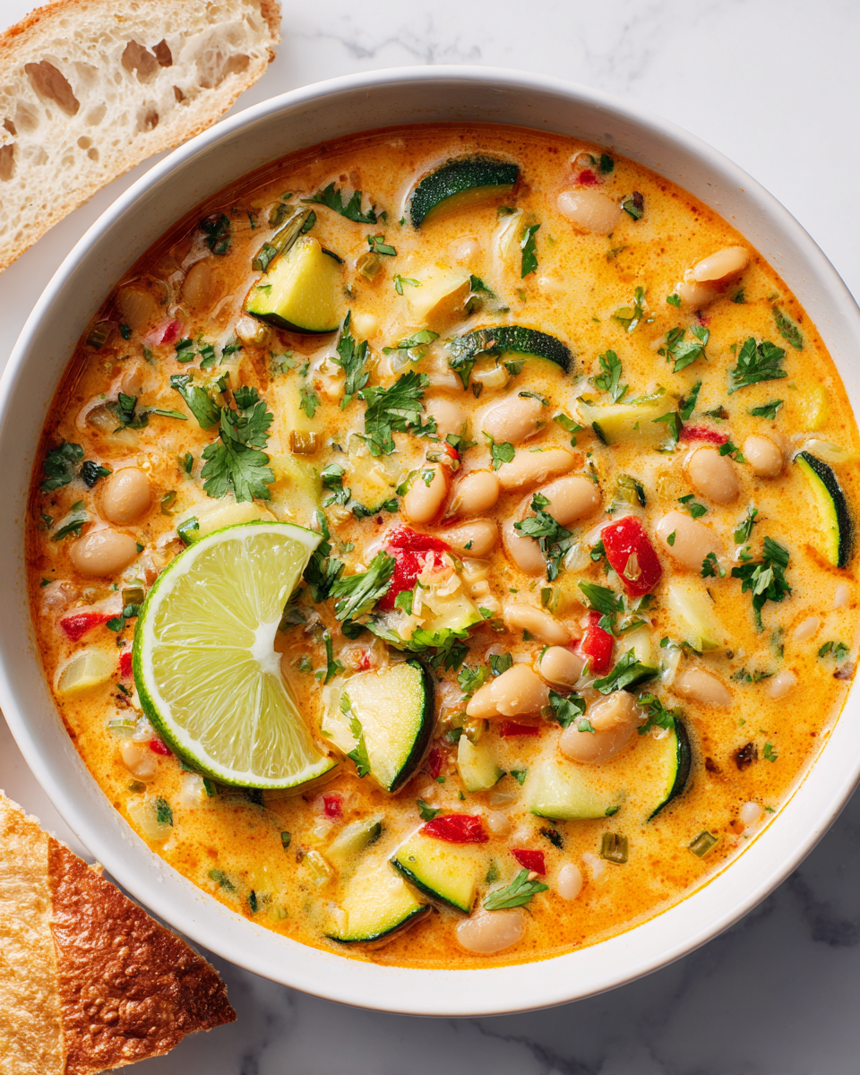 Chili Blanco Vegetariano abundante y nutritivo, ideal para las noches frescas de otoño con ingredientes saludables y reconfortantes.