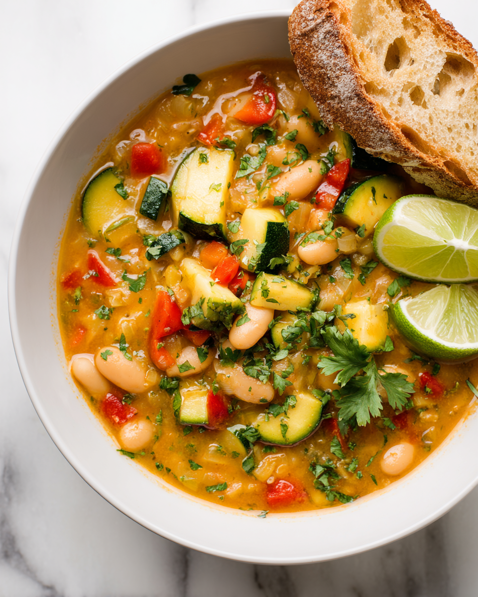 Chili Blanco Vegetariano abundante y nutritivo, ideal para las noches frescas de otoño con ingredientes saludables y reconfortantes.