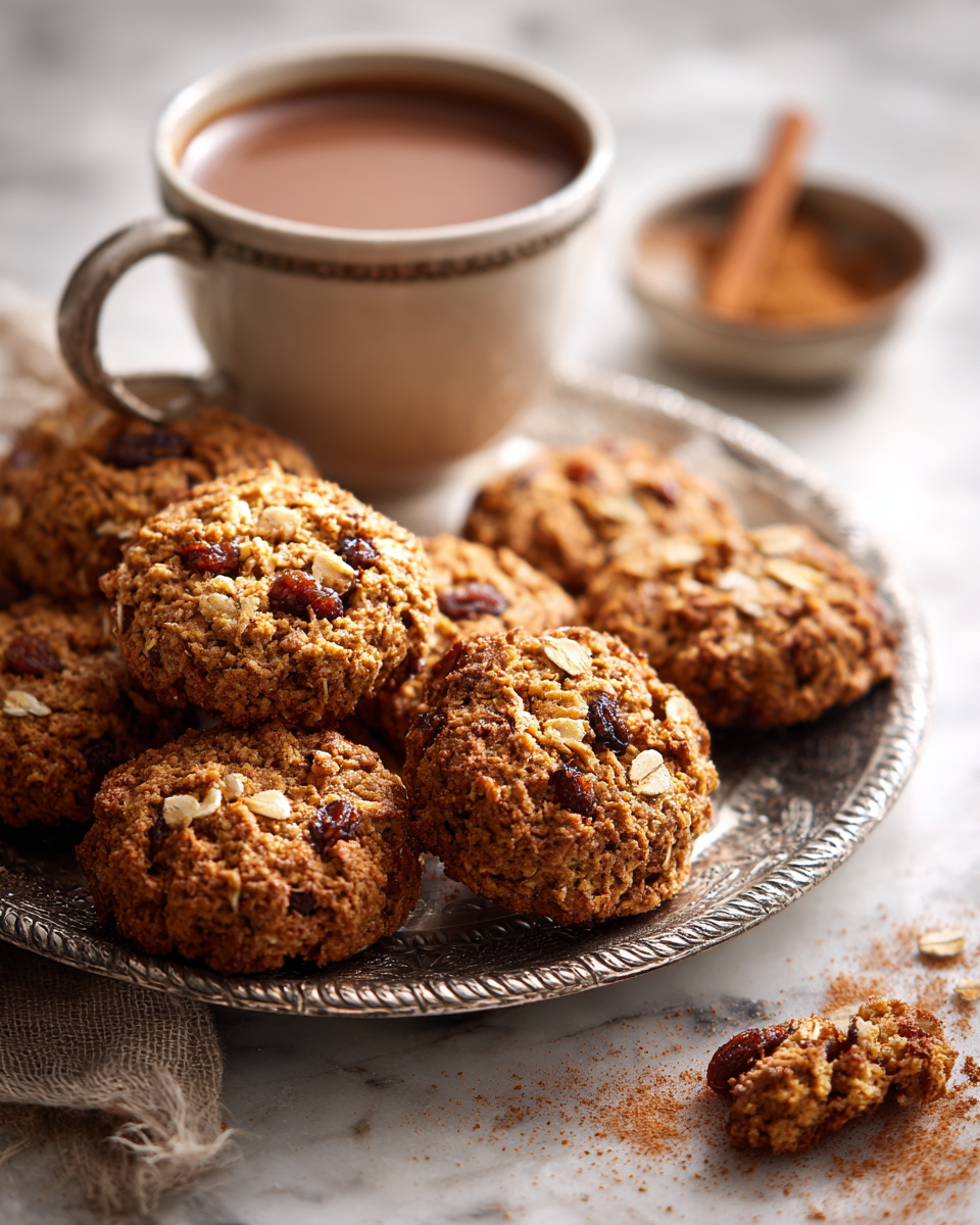 Galletas de avena y pasas recién horneadas, perfectas para compartir en otoño, sabor reconfortante en cada bocado.