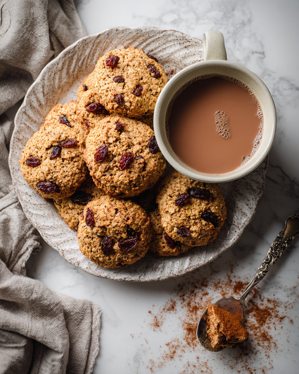 Galletas de avena y pasas recién horneadas, perfectas para compartir en otoño, sabor reconfortante en cada bocado.
