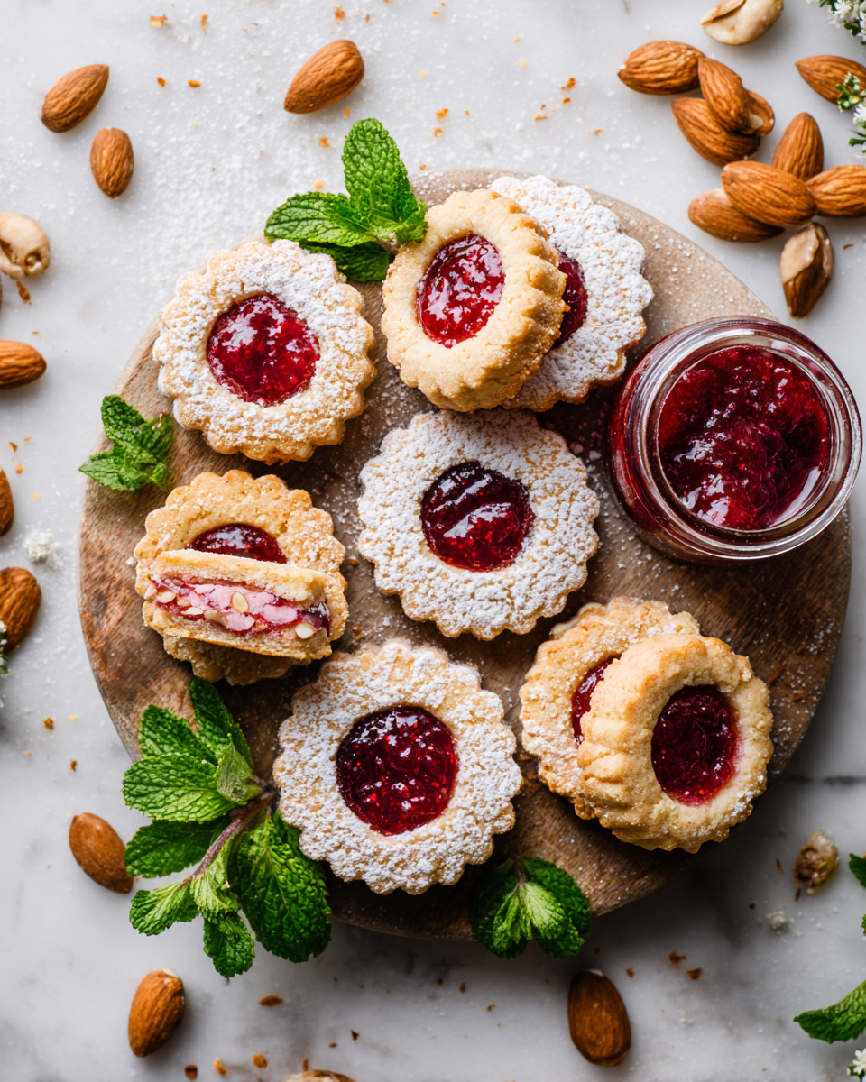 Deliciosas galletas Linzer de frambuesa Galletas Linzer de frambuesa, un postre tradicional perfecto para compartir durante las festividades españolas. Receta fácil y deliciosa.