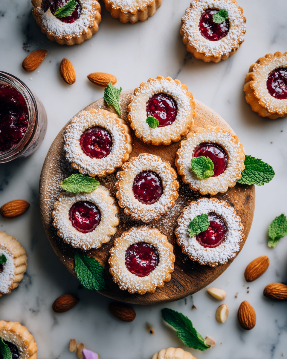 Deliciosas galletas Linzer de frambuesa Galletas Linzer de frambuesa, un postre tradicional perfecto para compartir durante las festividades españolas. Receta fácil y deliciosa.