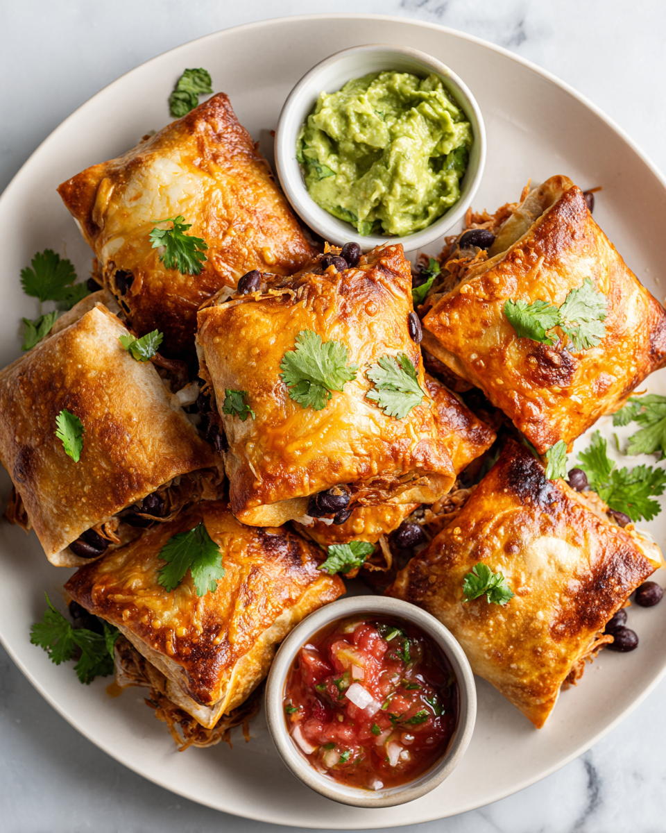 Mini chimichangas de pollo crujientes, perfectas para fiestas, fáciles de hacer y deliciosas, ideales para compartir en primavera.