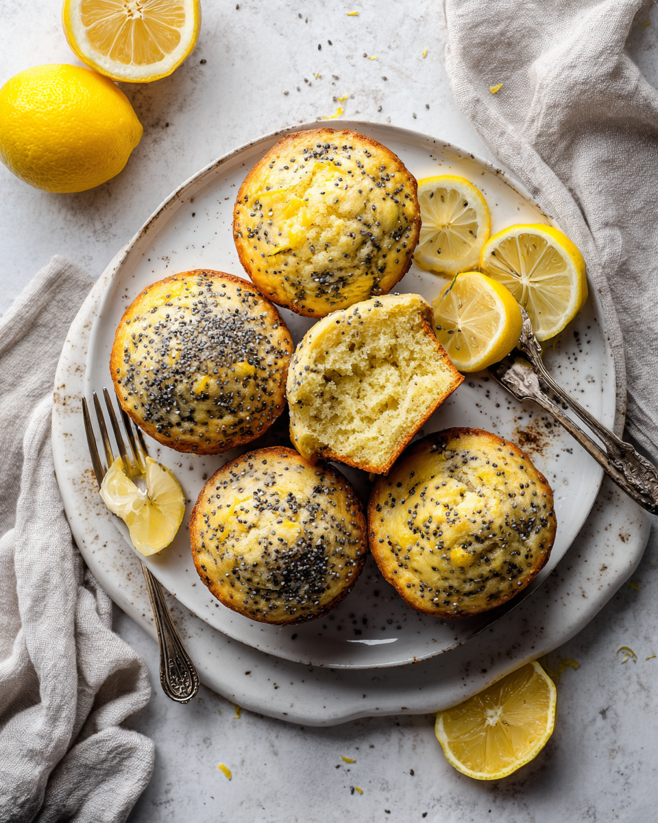 Muffins de limón y semillas de amapola esponjosos y deliciosos, perfectos para compartir en brunch.