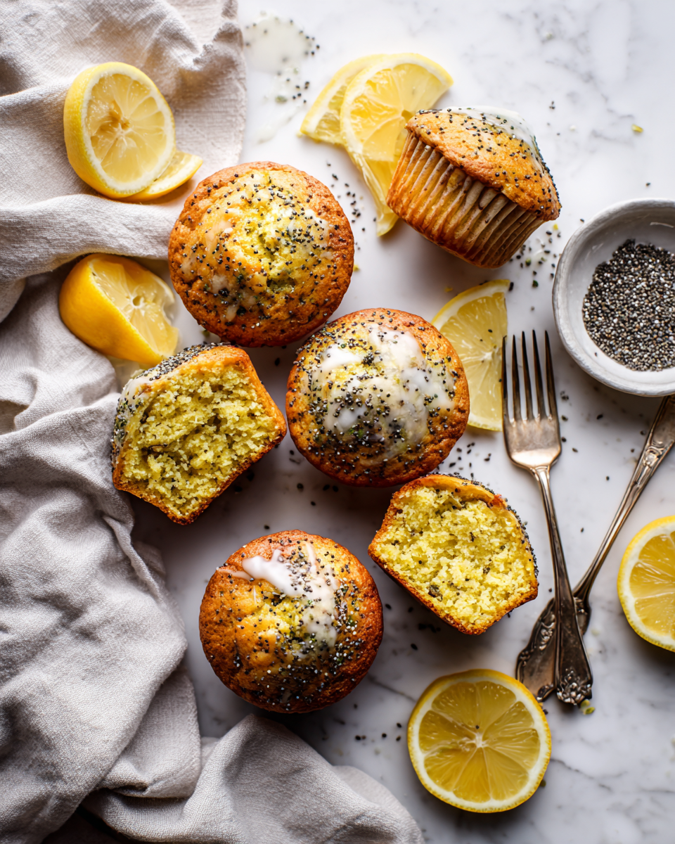 Muffins de limón y semillas de amapola esponjosos y deliciosos, perfectos para compartir en brunch.