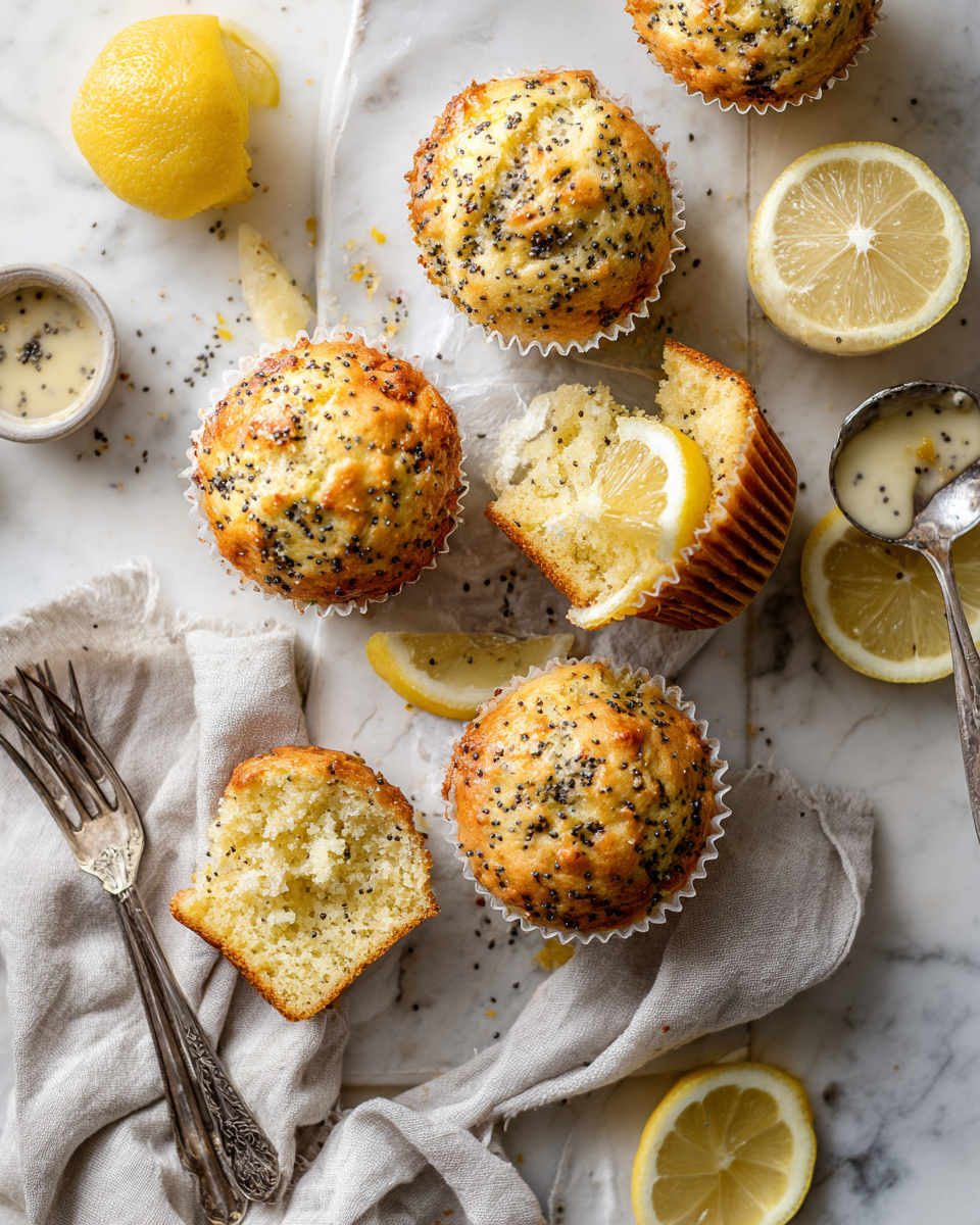 Muffins de limón y semillas de amapola esponjosos y deliciosos, perfectos para compartir en brunch.