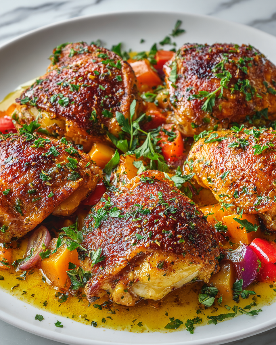 Receta fácil de muslos de pollo al horno, crujientes y jugosos, ideales para compartir en festividades