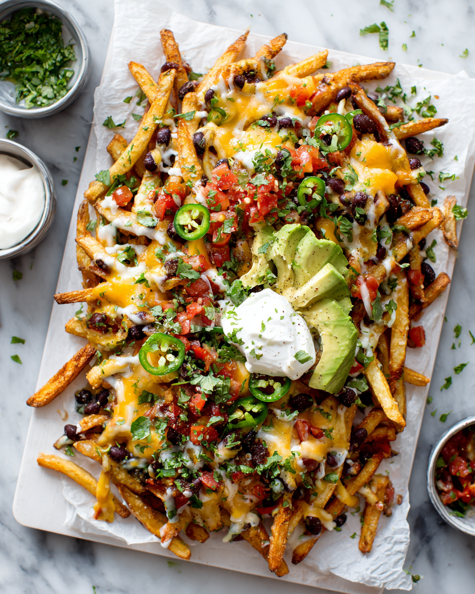 Papas fritas cargadas de nachos, perfectas para fiestas y reuniones. Receta fácil y deliciosa.