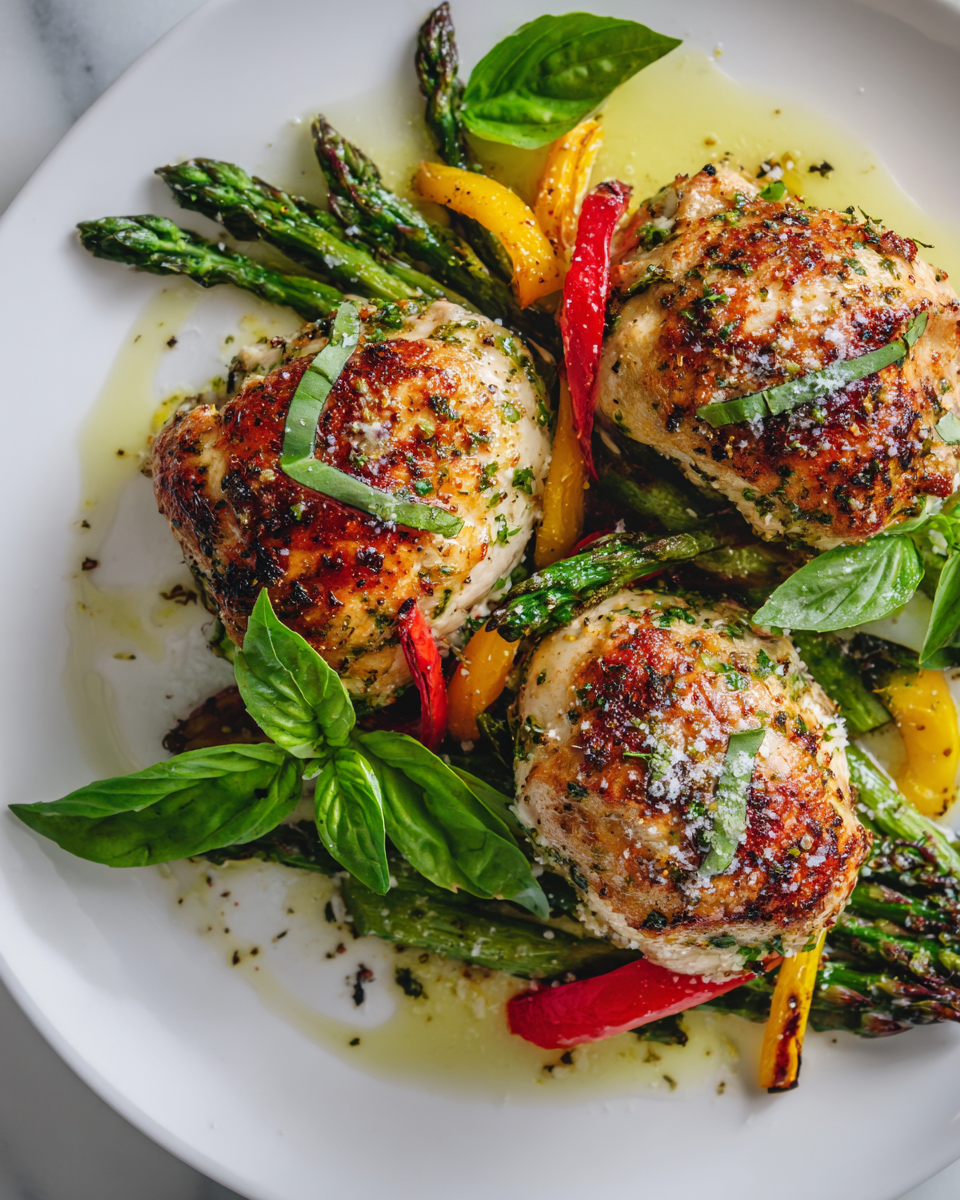 Delicioso Pollo Relleno Primavera Pollo Relleno Primavera con verduras frescas como espárragos y pimientos, ideal para recetas caseras y celebraciones familiares.