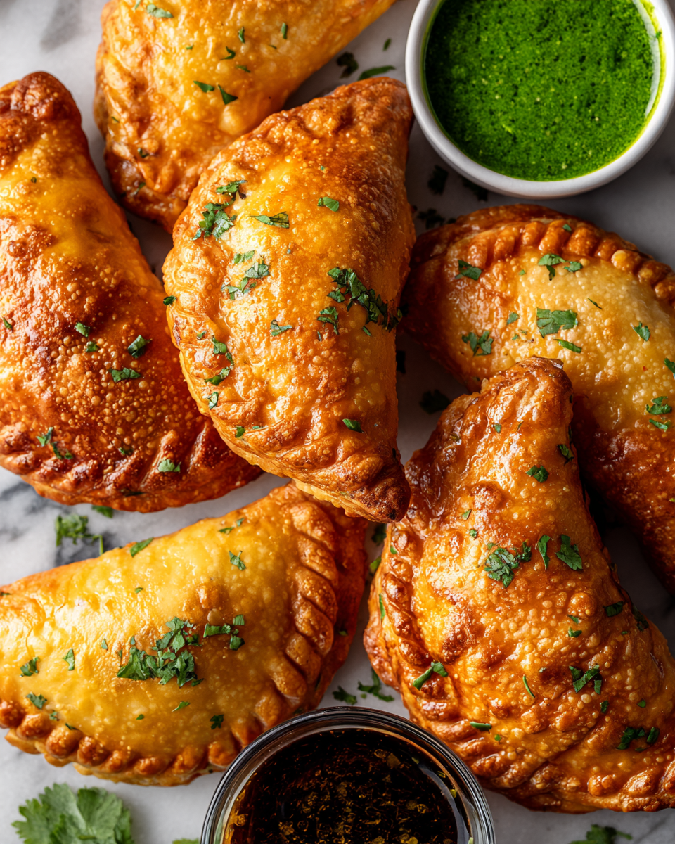 Samosas crujientes rellenas de especias, perfectas para compartir en festividades.
