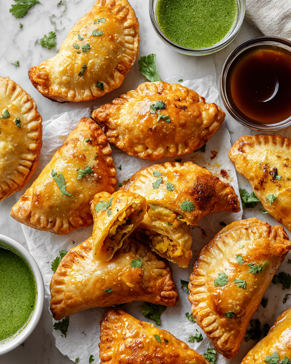 Samosas crujientes rellenas de especias, perfectas para compartir en festividades.