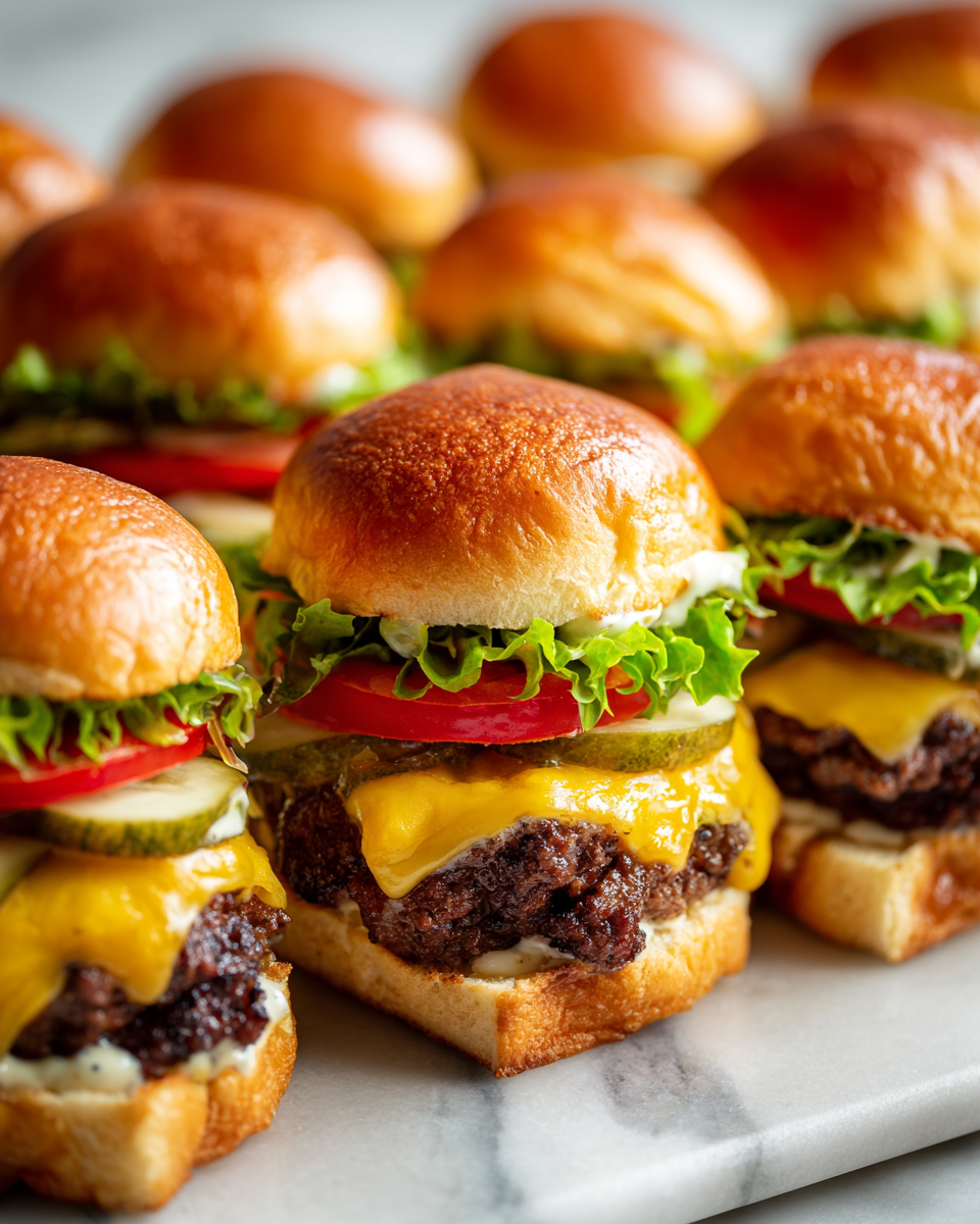 Sliders de hamburguesa a la parrilla ideales para reuniones familiares y eventos primaverales, fáciles y sabrosos.