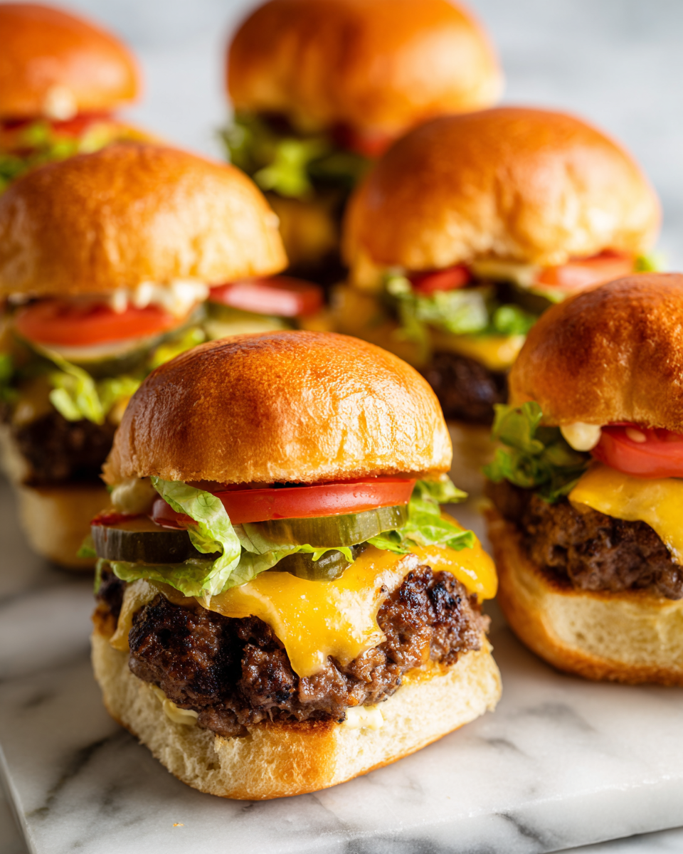 Sliders de hamburguesa a la parrilla ideales para reuniones familiares y eventos primaverales, fáciles y sabrosos.