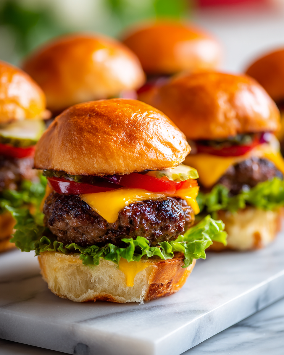 Sliders de hamburguesa a la parrilla ideales para reuniones familiares y eventos primaverales, fáciles y sabrosos.