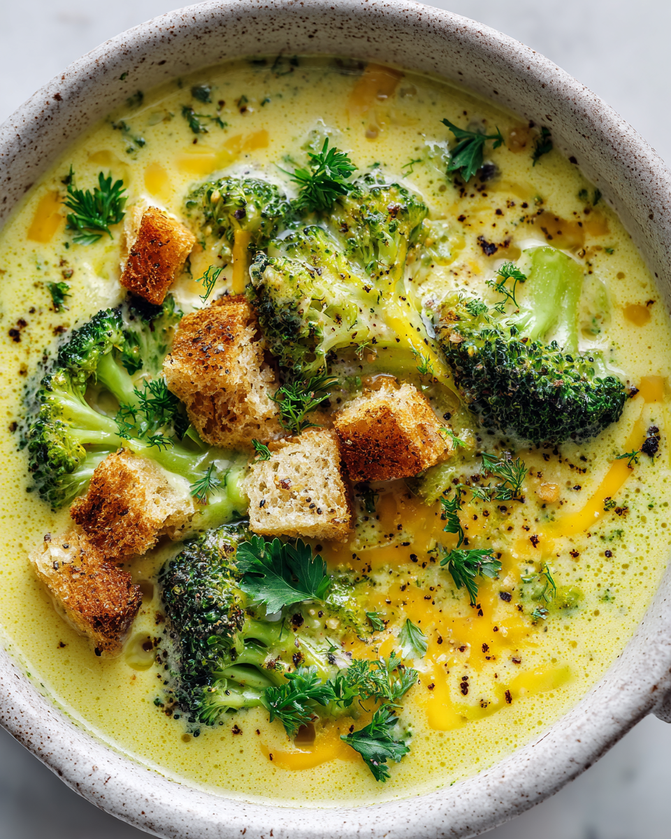 Sopa Reconfortante de Brócoli y Cheddar Sopa de brócoli con queso cheddar, plato reconfortante ideal para días fríos, lleno de sabor y fácil de hacer.