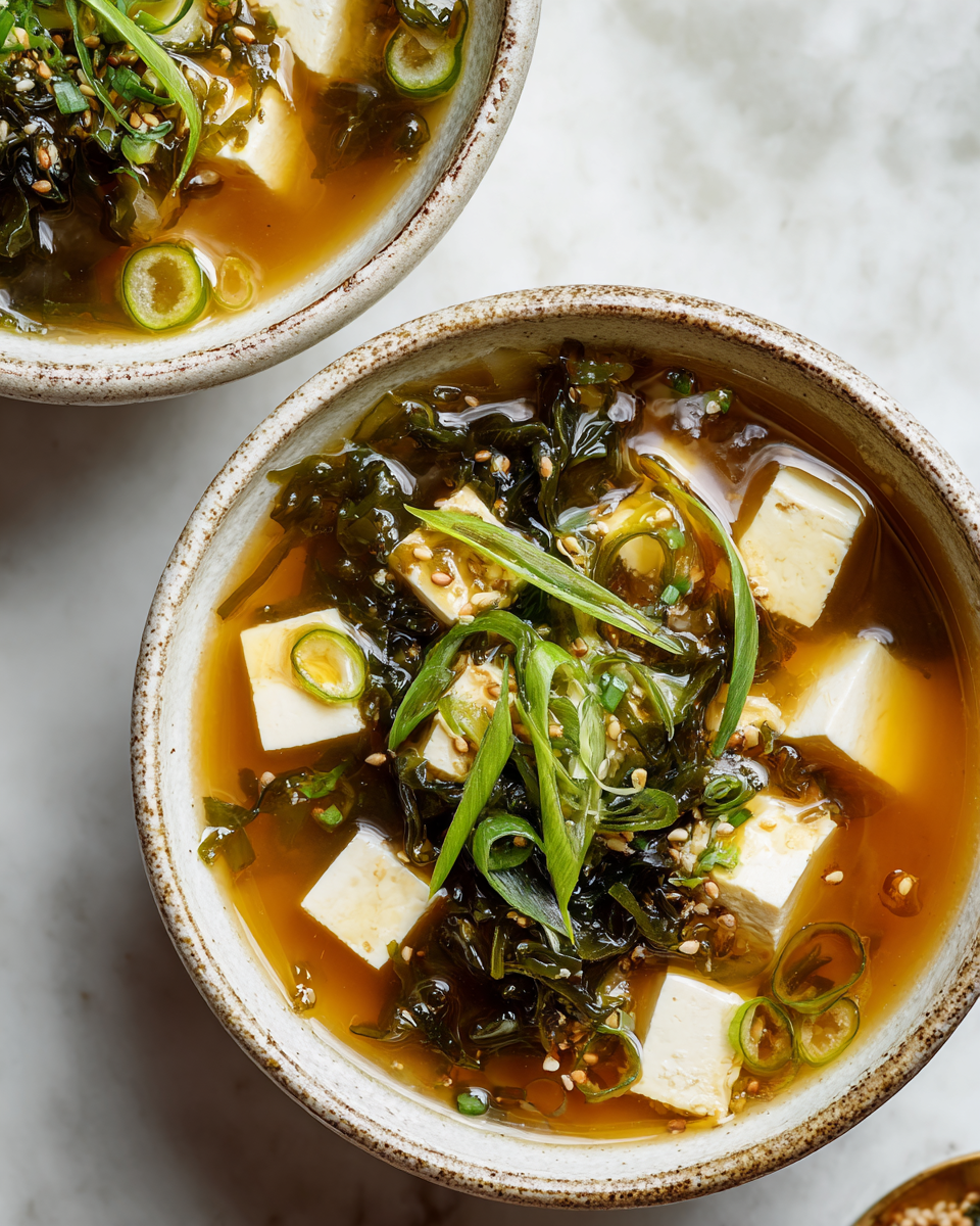 Reconfortante Sopa de Miso para el Otoño Sopa de miso reconfortante con tofu y algas para el otoño.