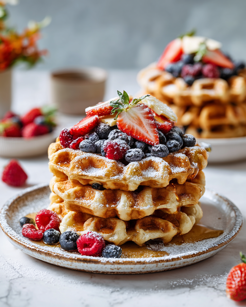 Waffles de Tostadas Francesas crujientes y esponjosos, perfectos para brunch, receta fácil y rápida.