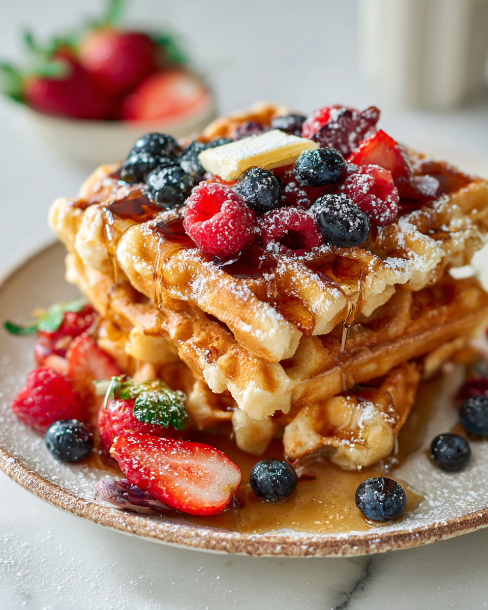 Waffles de Tostadas Francesas crujientes y esponjosos, perfectos para brunch, receta fácil y rápida.