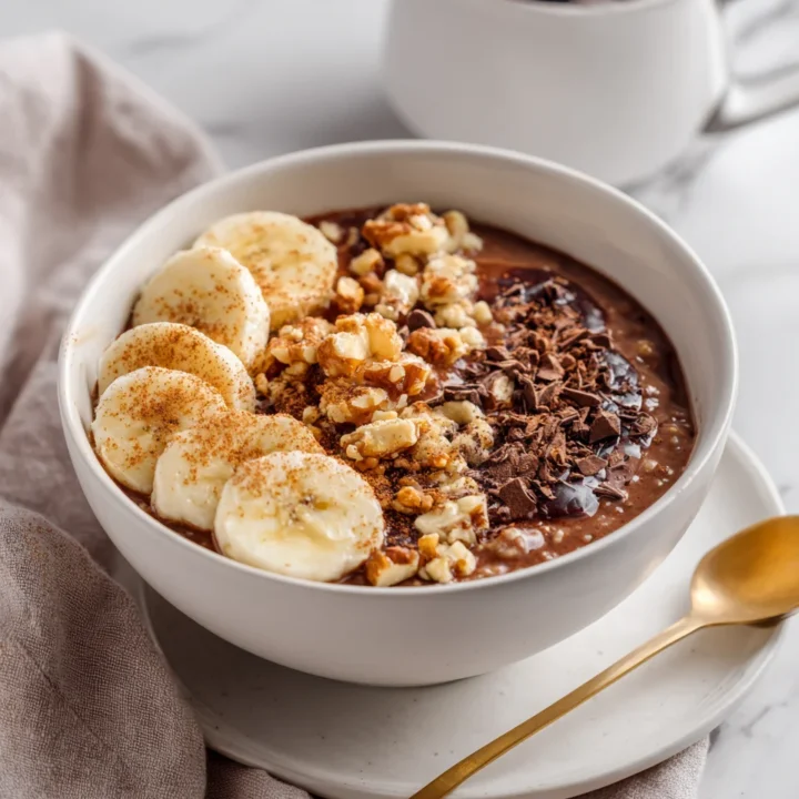 Deliciosa avena de chocolate, un desayuno nutritivo y rápido, preparado en 15 minutos y perfecto para el otoño.