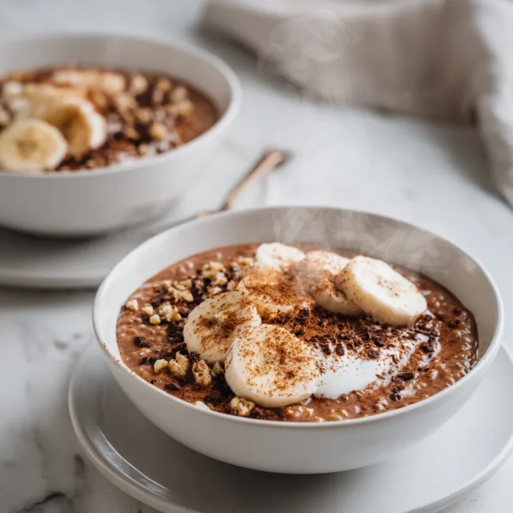 Deliciosa avena de chocolate, un desayuno nutritivo y rápido, preparado en 15 minutos y perfecto para el otoño.