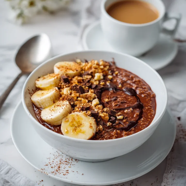Deliciosa avena de chocolate, un desayuno nutritivo y rápido, preparado en 15 minutos y perfecto para el otoño.