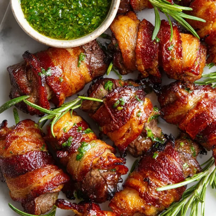 Bacon Steak Wraps jugosos y crujientes, ideales para compartir con amigos y familiares, perfectos para reuniones festivas.