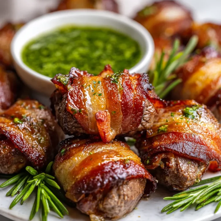 Bacon Steak Wraps jugosos y crujientes, ideales para compartir con amigos y familiares, perfectos para reuniones festivas.
