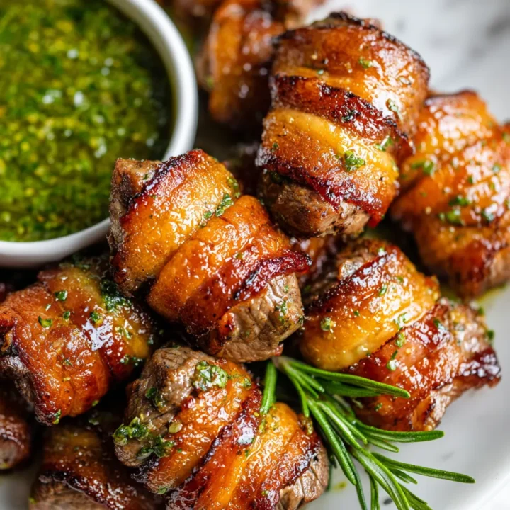 Bacon Steak Wraps jugosos y crujientes, ideales para compartir con amigos y familiares, perfectos para reuniones festivas.