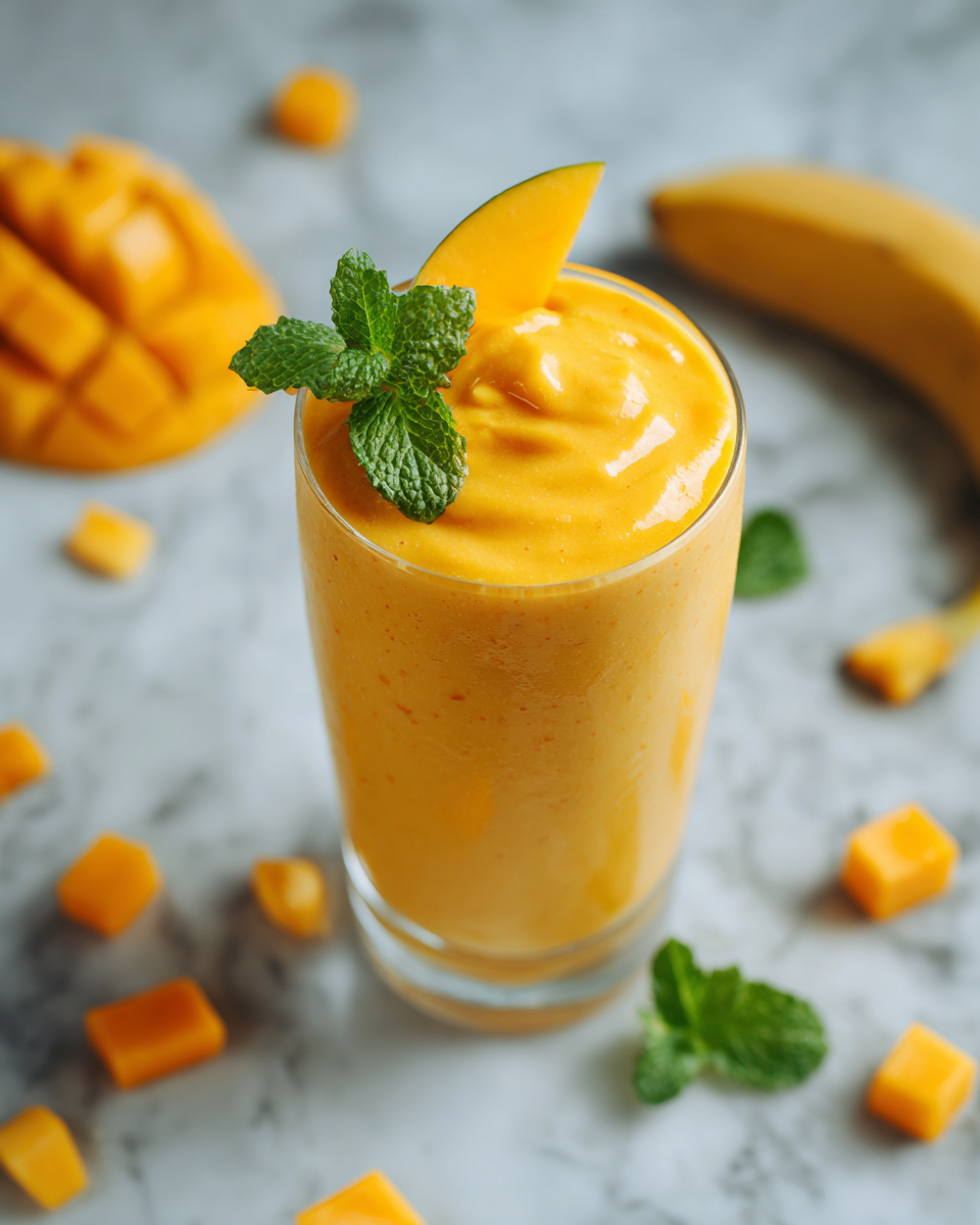 Batido cremoso de mango fresco y saludable, ideal para el verano