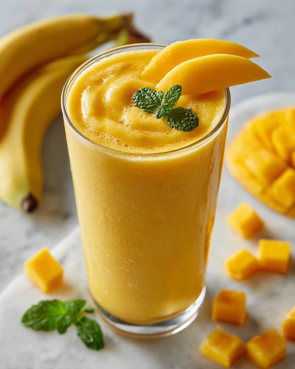 Batido cremoso de mango fresco y saludable, ideal para el verano