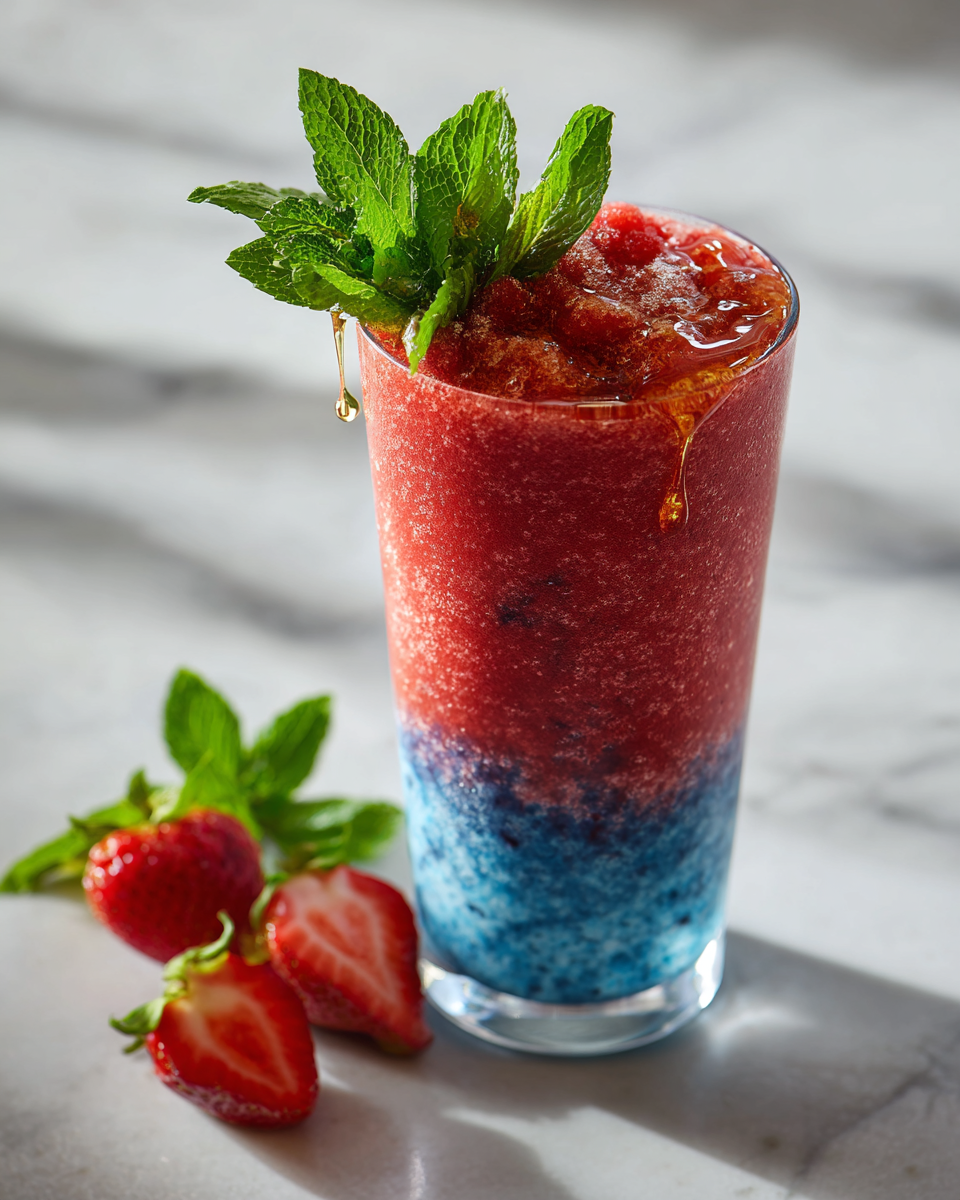 Batido patriótico colorido de fresas y arándanos perfecto para días calurosos de verano