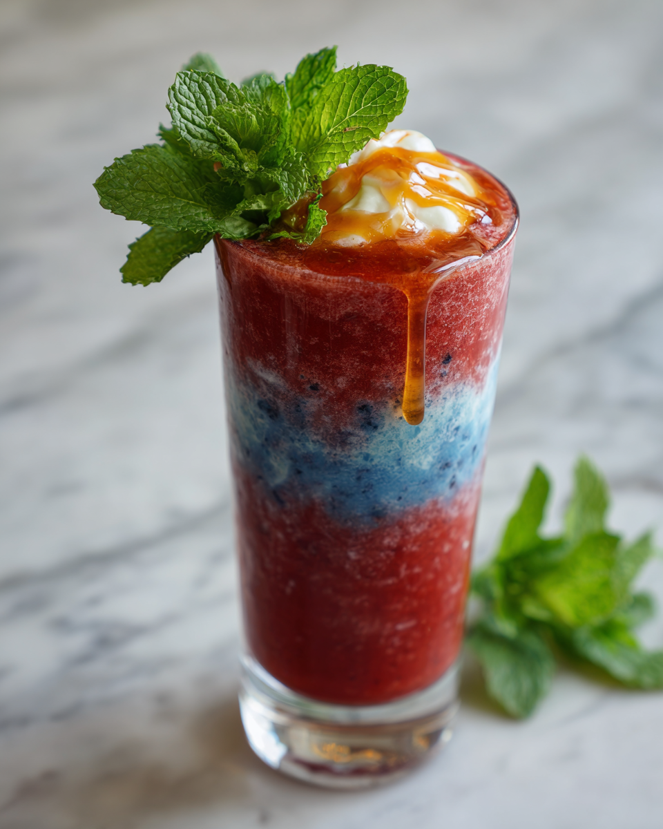 Batido patriótico colorido de fresas y arándanos perfecto para días calurosos de verano