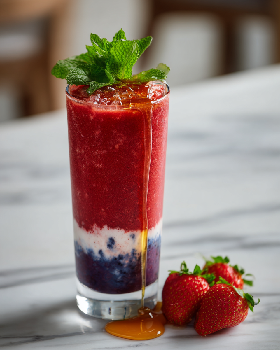 Batido patriótico colorido de fresas y arándanos perfecto para días calurosos de verano