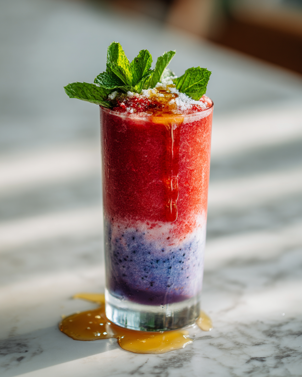 Batido patriótico colorido de fresas y arándanos perfecto para días calurosos de verano