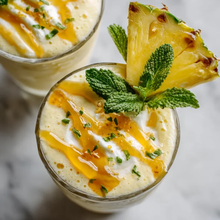 Batido tropical refrescante con frutas frescas y leche de coco, ideal para días calurosos.