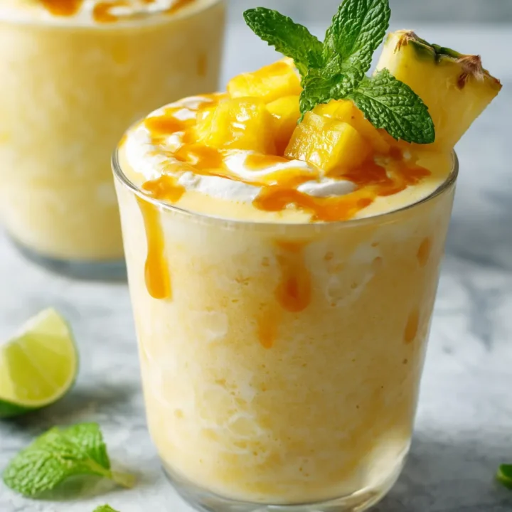 Batido tropical refrescante con frutas frescas y leche de coco, ideal para días calurosos.