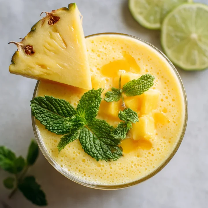 Batido tropical refrescante con frutas frescas y leche de coco, ideal para días calurosos.