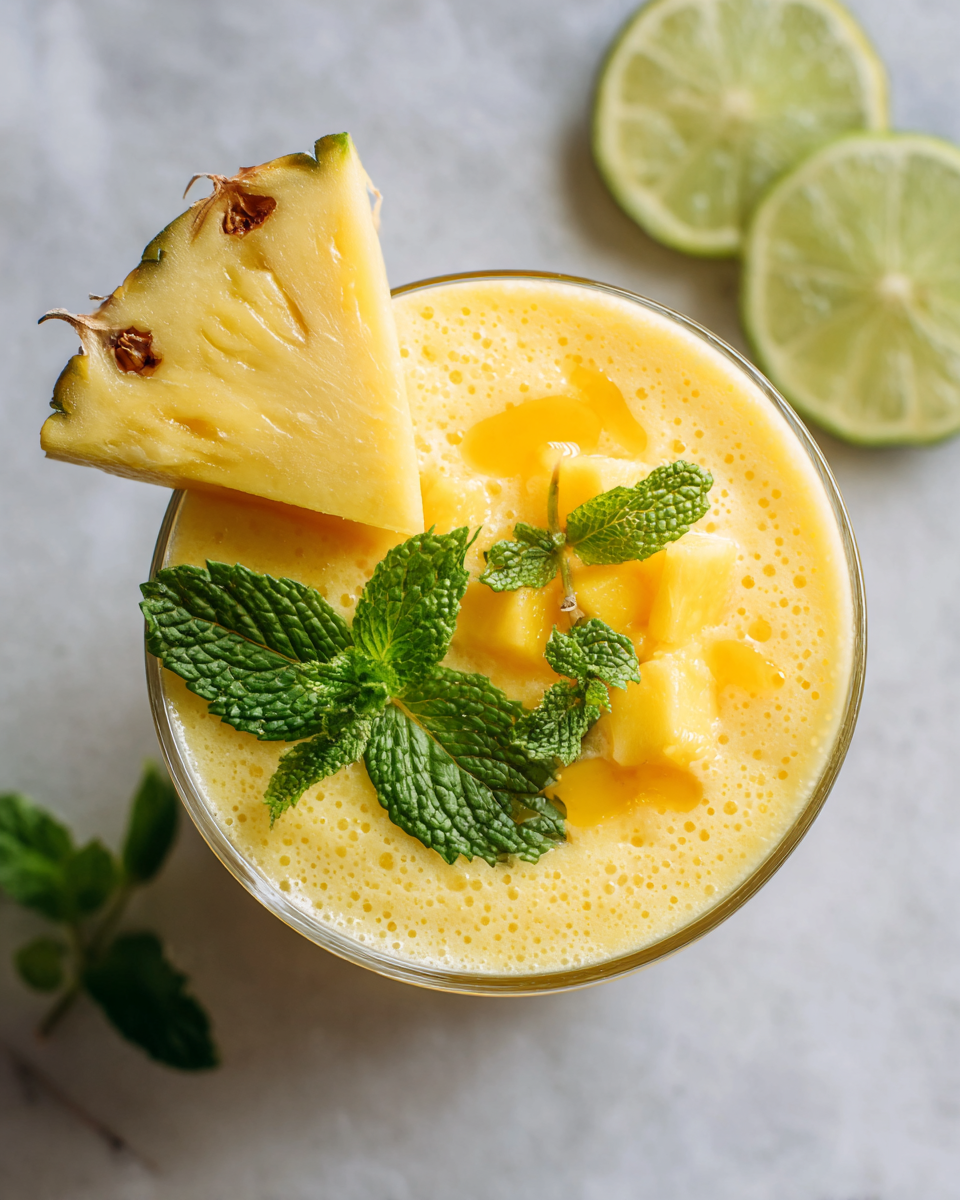 Disfruta Este Refrescante Batido Tropical Batido tropical refrescante con frutas frescas y leche de coco, ideal para días calurosos.