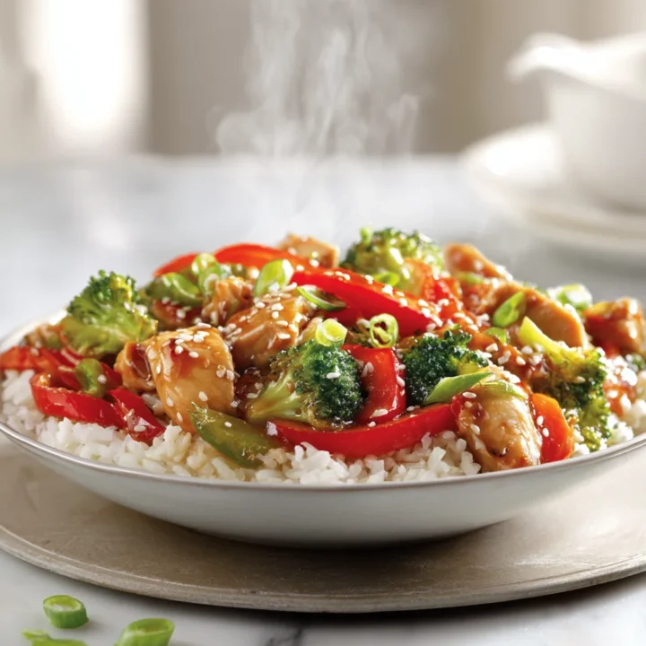 Bowl de pollo teriyaki con arroz, fácil y rápido de hacer, ideal para cenas familiares, lleno de sabor y color, perfecto para el otoño.