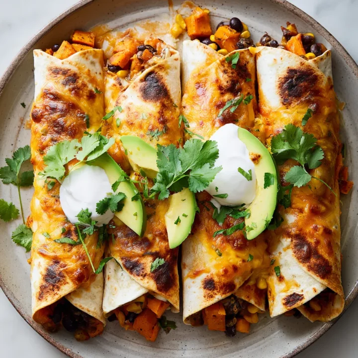 Deliciosos Burritos de Batata para el Otoño Burritos de batata rellenos, perfectos para el otoño, con colores vibrantes y sabores reconfortantes, ideales para compartir.