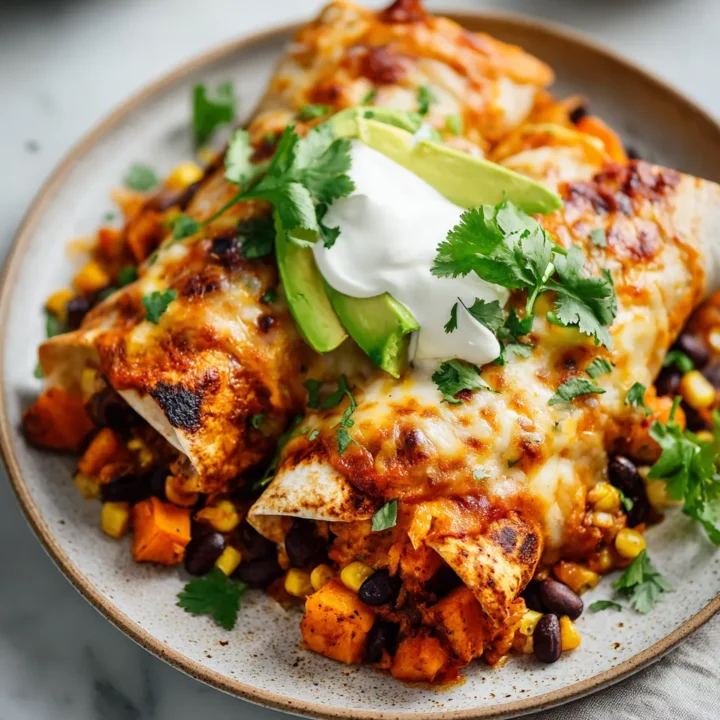 Deliciosos Burritos de Batata para el Otoño Burritos de batata rellenos, perfectos para el otoño, con colores vibrantes y sabores reconfortantes, ideales para compartir.