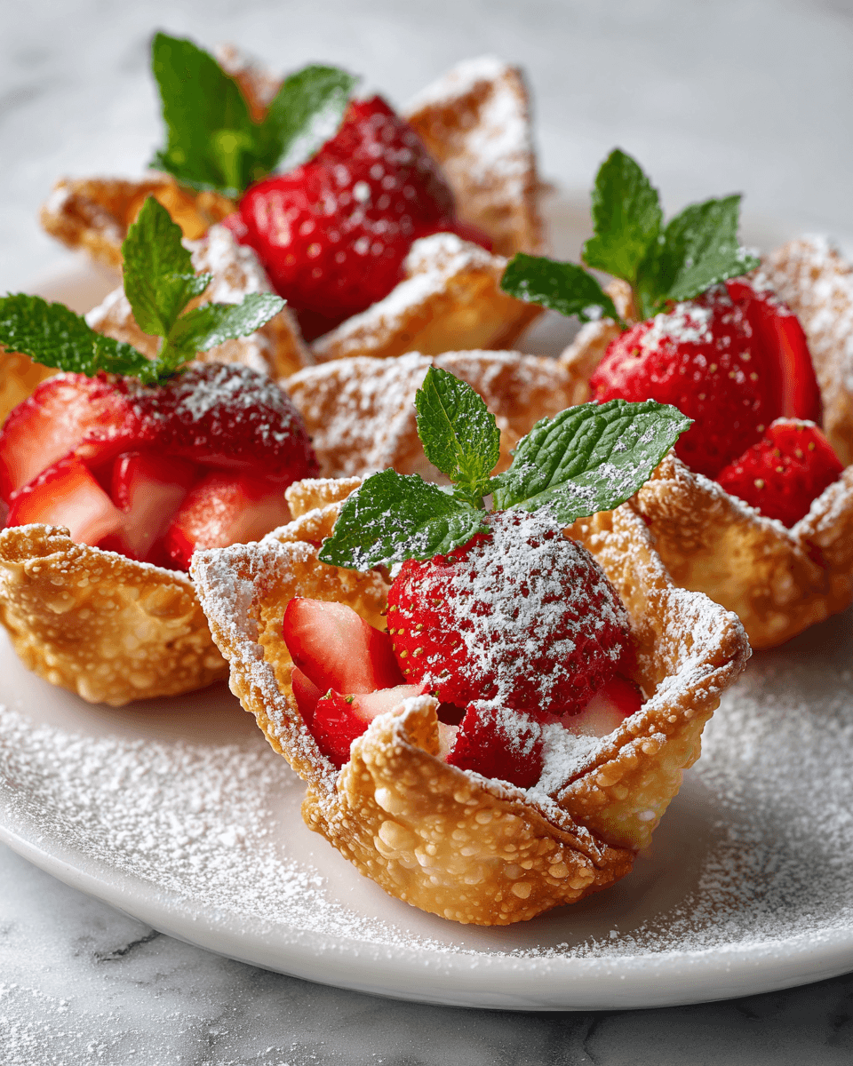 Deliciosas Copas de Wonton de Fresa Copas de Wonton de Fresa frescas y deliciosas, ideales para celebraciones primaverales, llenas de sabor y texturas irresistibles.