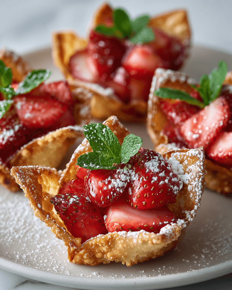 Deliciosas Copas de Wonton de Fresa Copas de Wonton de Fresa frescas y deliciosas, ideales para celebraciones primaverales, llenas de sabor y texturas irresistibles.