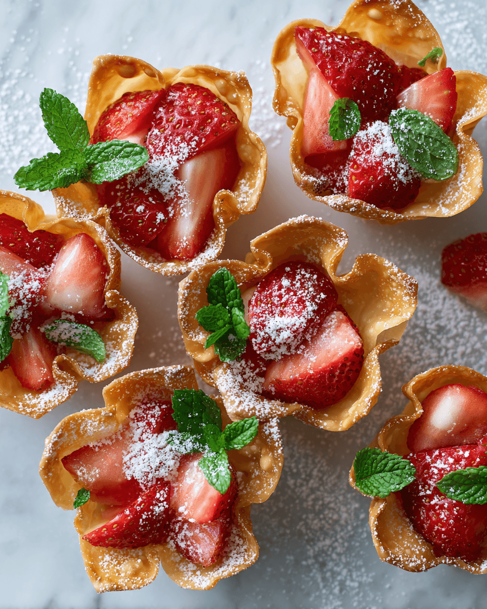 Deliciosas Copas de Wonton de Fresa Copas de Wonton de Fresa frescas y deliciosas, ideales para celebraciones primaverales, llenas de sabor y texturas irresistibles.